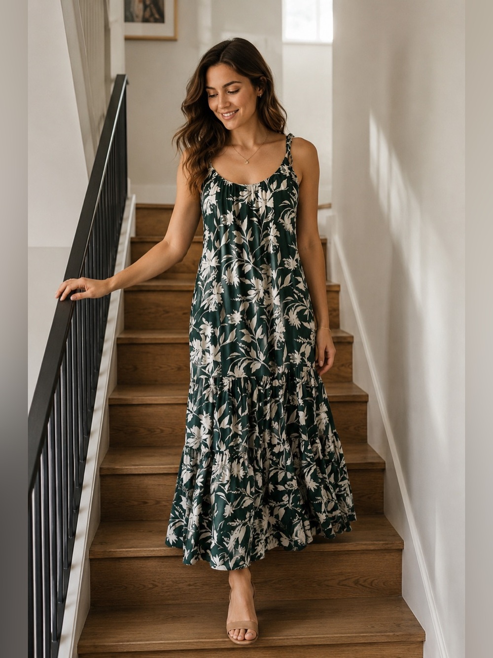Abercrombie & Fitch Tropical Green and White Maxi Dress